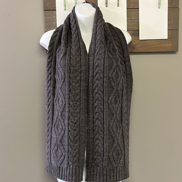 Dark Gray Cable knit Winter Acrylic Scarf- Unisex - Picture 1 of 9